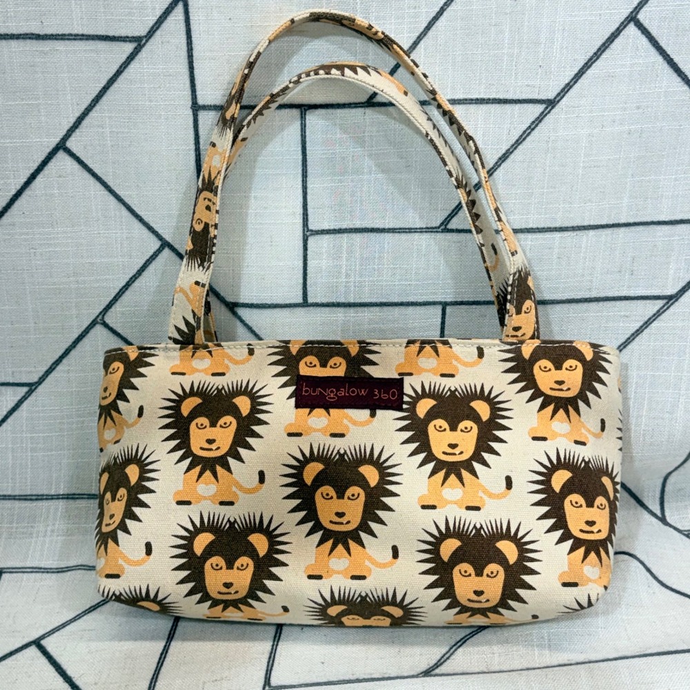 Bungalow 360 Handbag Small Cream Brown Lion Print Canvas Tote Bag